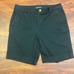 Lauren Ralph Lauren Chino Shorts Womens 10 Black Good Stretch Gold Button Logo